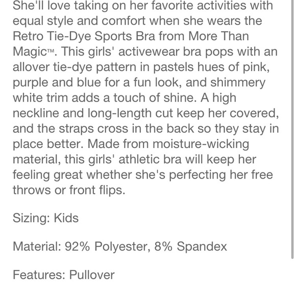 More than Magic sports bra size 10/12 youth - Picture 4 of 5